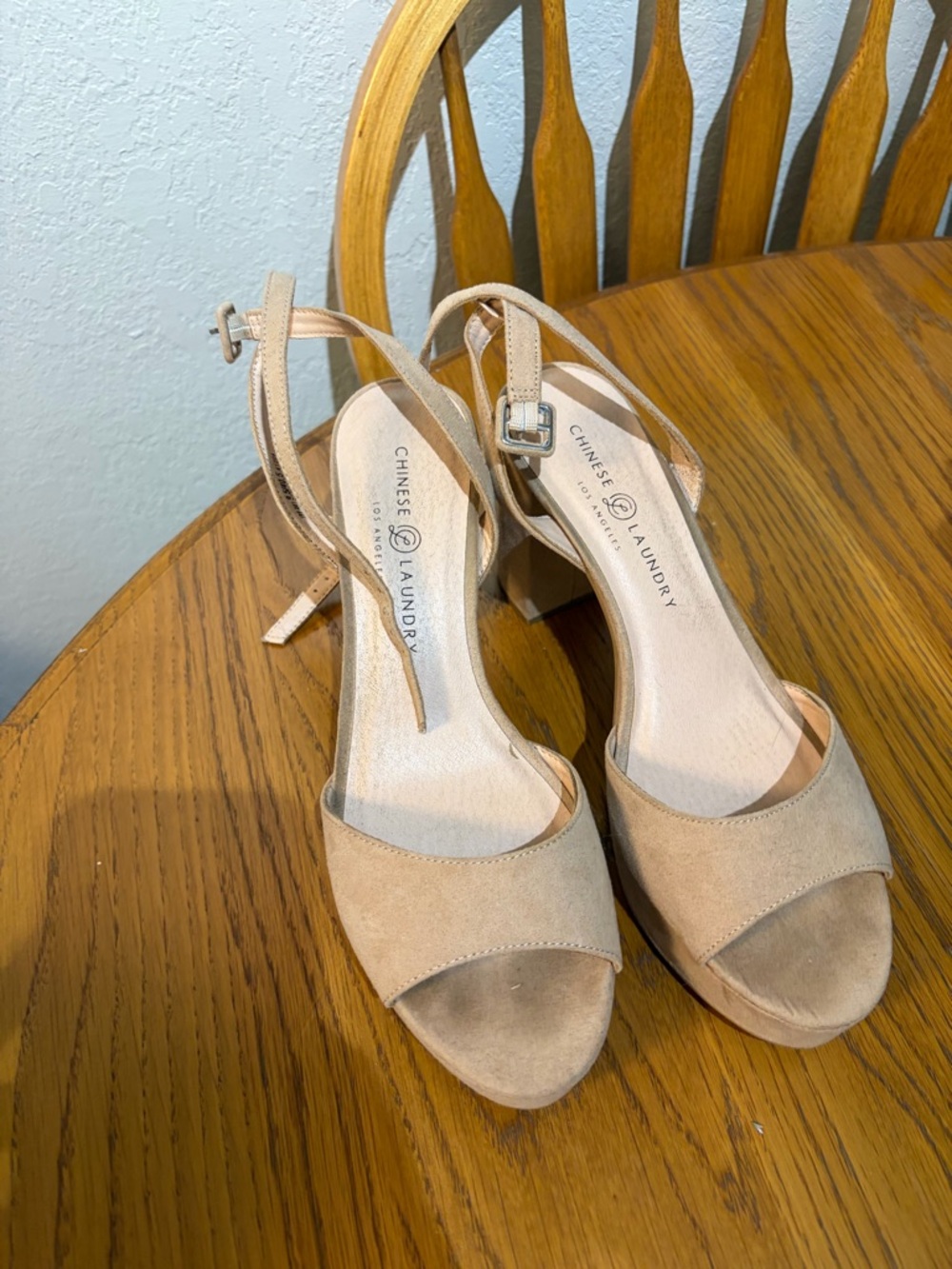 Chinese Laundry Beige Suede Slingback Block Heel Sandal